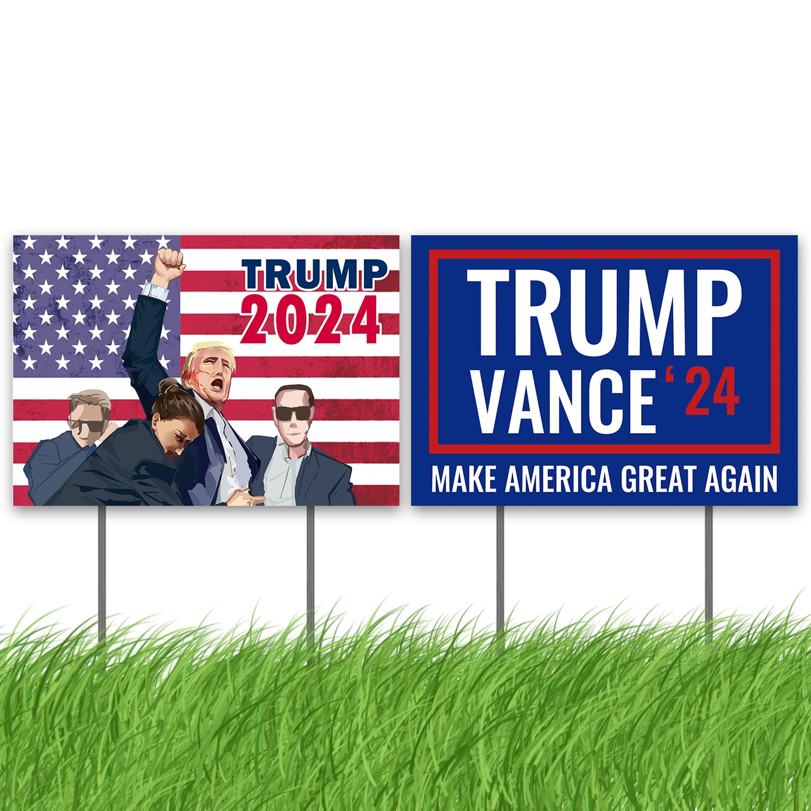 GAGEC Trump 2024 Yard Signs 2 Pack, Trump Vance Decorative Yard Sign with H-Stakes Make America Great Again Signs for Lawn Garden Yard Home Outdoor Decor 12x18 Inch