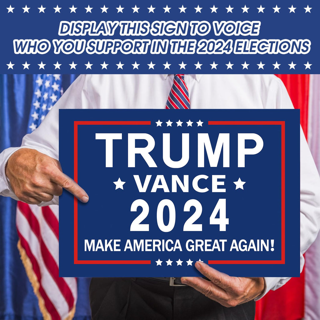 Trump JD Vance 2024 Yard Sign,17×11.8 Inch Take America Great Again Yard Signs With H Stake Double Sided For President Donald Trump Republican Conservative Blue