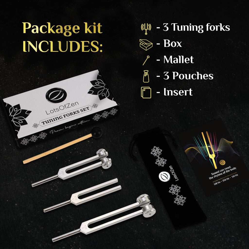 Tuning Forks for Healing (128Hz, 256Hz, 512Hz) — Body Weighted Tuning Forks Medical for Healing Chakra Set — Yoga and Meditation Accessories — Tuning Fork Set Frequency Healing Devices