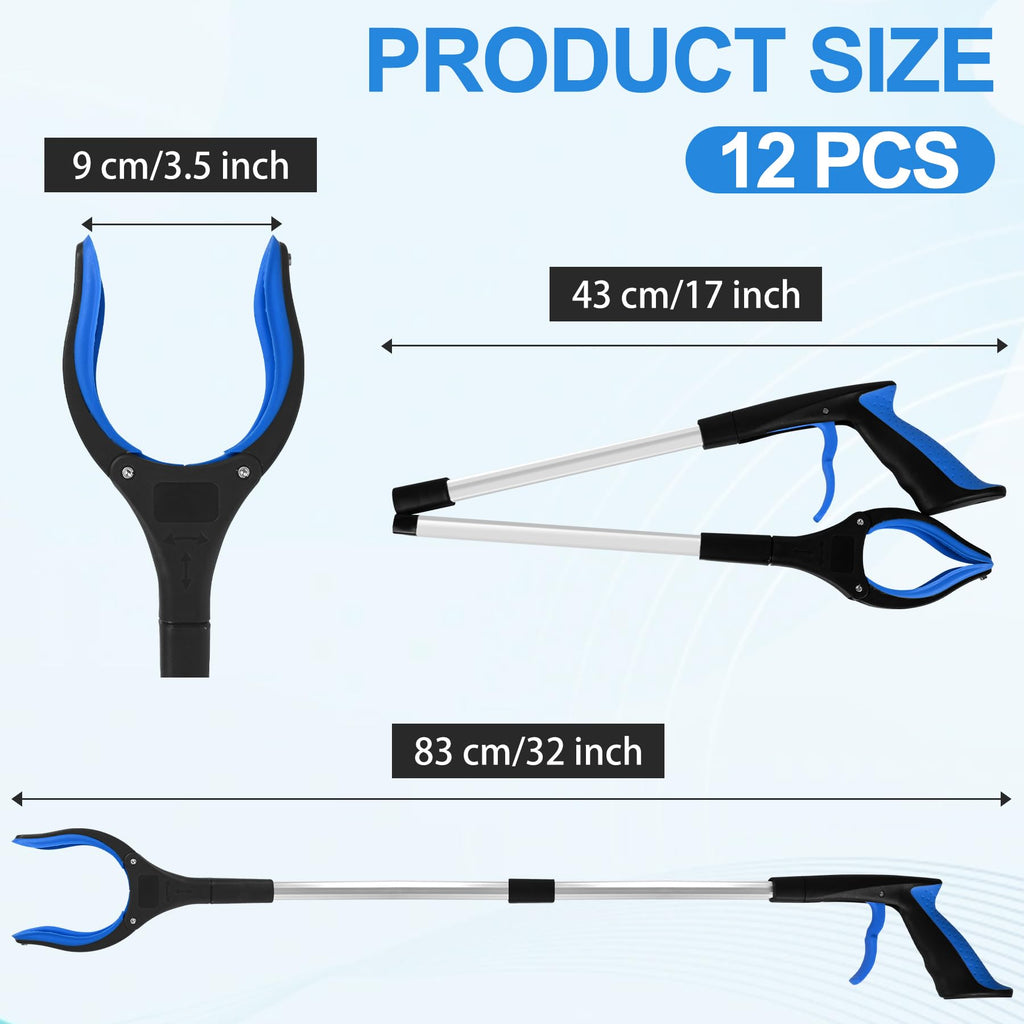 Tottist 12 Pack Grabber Reacher Tool for Elderly, 32" Extra Long Litter Stick Lightweight Handy Claw Grabber for Arm Extension Garbage Gripper Trash Pick up Litter Picker Garden(Blue Classic)