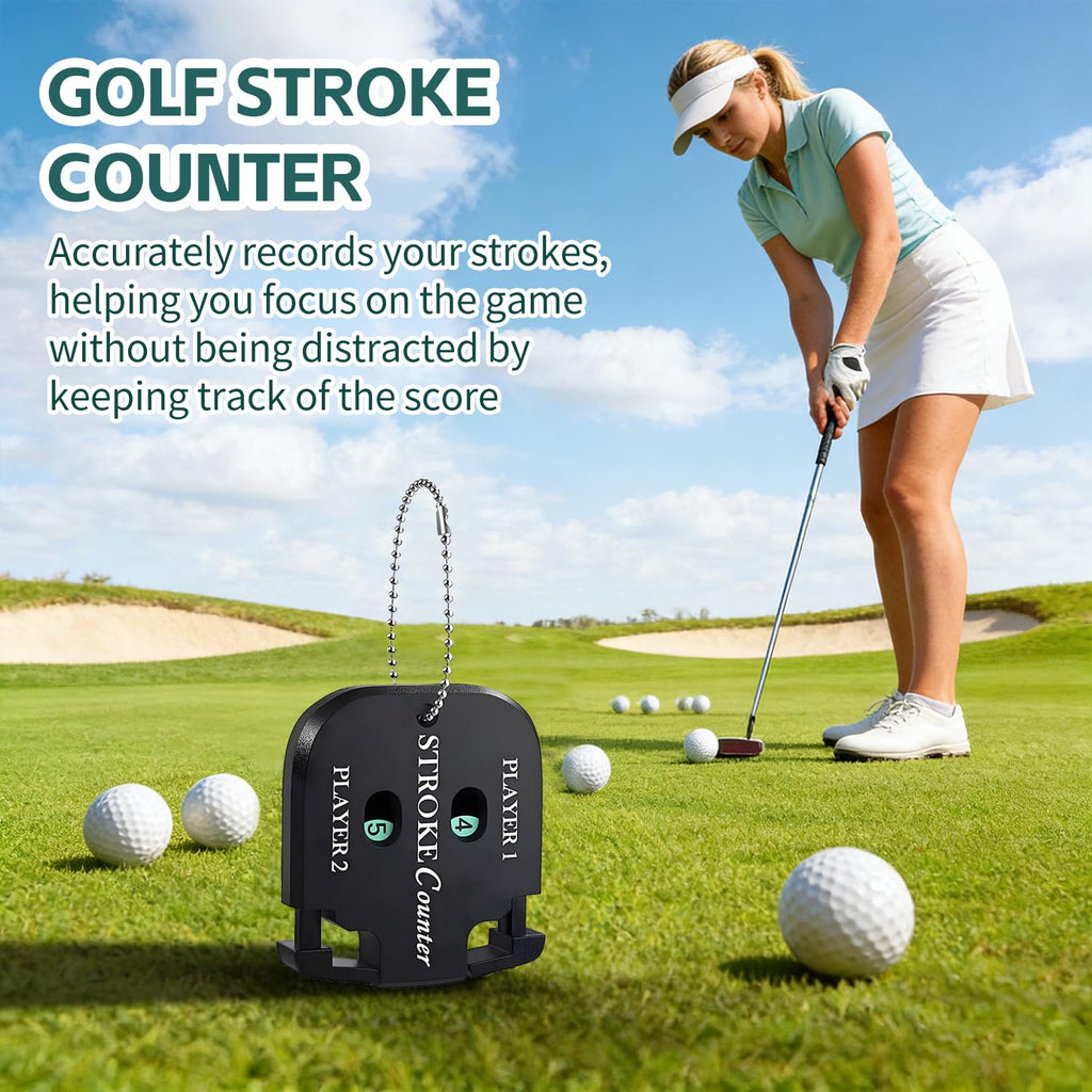 2Pcs Golf Stroke Counter, 2-Player Golf Counter Clicker with Hanging Rope, Shockproof Mini Portable Stroke Counter for Your Golf, Outdoor Sports, Different Kinds of Competitions and Games(Black)