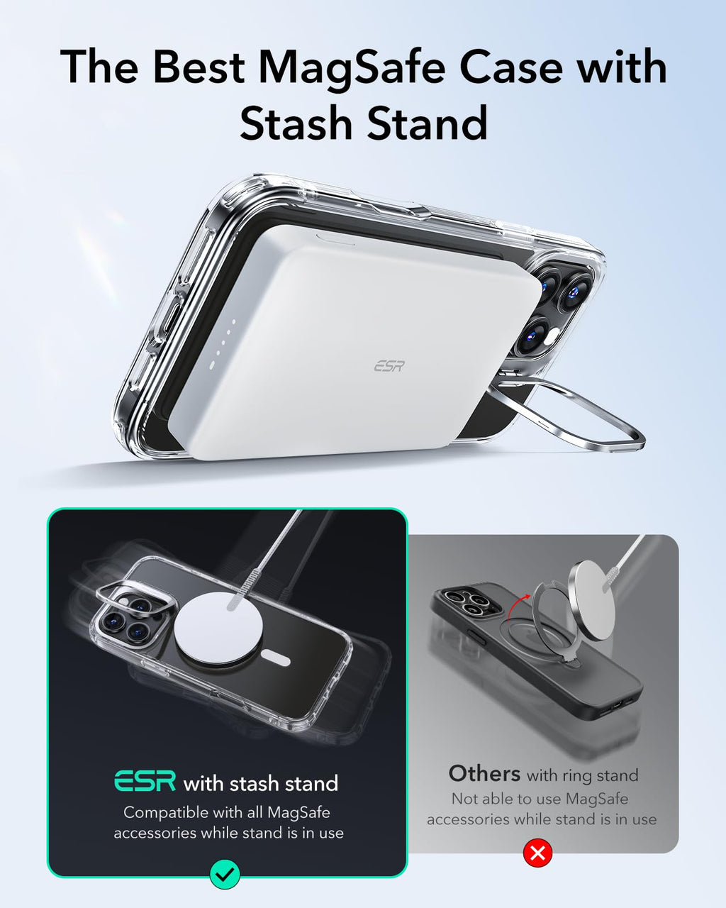 ESR for iPhone 16 Pro Case, Compatible with MagSafe, Military-Grade Protective Case, Built-in Stash Stand iPhone Case, Scratch-Resistant Back Cover, Classic Series, Clear