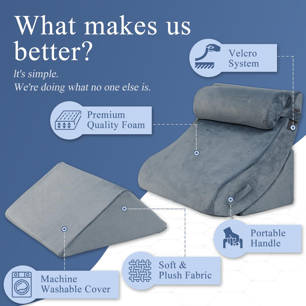 Axelrod Orthopedic Bed Wedge Pillow Set, Post Surgery Foam for Back, Neck and Leg Pain Relief Comfortable & Adjustable Ortho Pillows- Anti Snoring, Heartburn, Acid Reflux & GERD Sleeping Navy