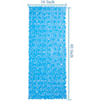 Webos Bath Shower Mat Non Slip: Extra Large Pebble Bathtub mat for Kids, Elderly, Anti Slip Shower Matt with Drain Holes Suction Cups Tub Mat - 16 X 40 Inch Clear Blue
