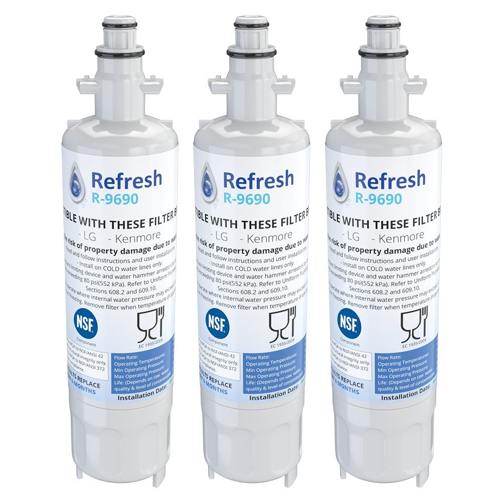 Refresh Replacement Refrigerator Water Filter Compatible with Kenmore 46-9690, ADQ36006102 and LG LT700P, ADQ36006101 (3 Pack)