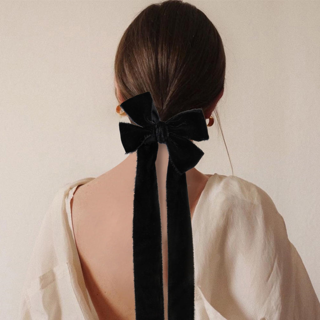 Keypan Black Velvet Ribbon for Gift Wrapping - 1 1/2 inch Wide Handmade Fringe Fabric Ribbon for Christmas Decorations, Baby Shower, Flower Bouquet