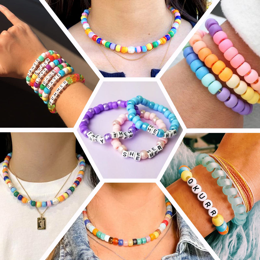 Quefe 3960pcs Pony Beads for Friendship Bracelet Making Kit 48 Colors Kandi Beads Set, 2400pcs Plastic Rainbow Bulk and 1560pcs Letter Beads for Keychains Craft Jewelry Necklace
