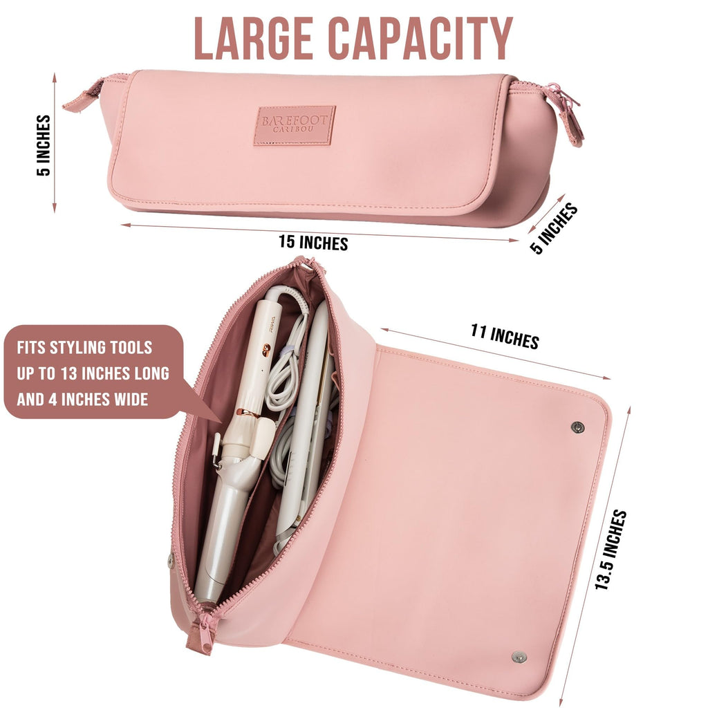 BAREFOOT CARIBOU Hair Tools Travel Bag and Heat Resistant Mat for Flat Irons, Straighteners, Curling Iron, and Haircare Accessories, 2-in-1 design, with Interior Pockets, Portable Organizer (Dune)