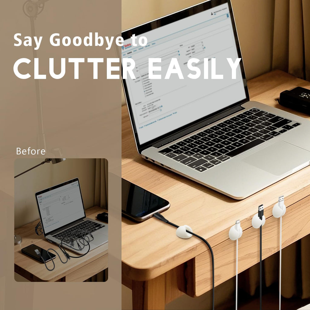 Cable Clips, Cord Holder, Adhesive Cord Clips, Wire Holder for Cable Management, Phone Charger, Desk, Wall, Nightstand and Office, White 9 PCS
