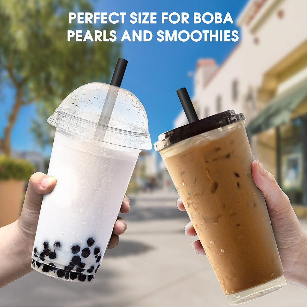 MYJIE 300 Pcs Black Boba Straws Jumbo Smoothie Straws,Individually Wrapped Plastic Disposable Wide-mouthed Large Straws(0.43" Wide X 9.45" Long)