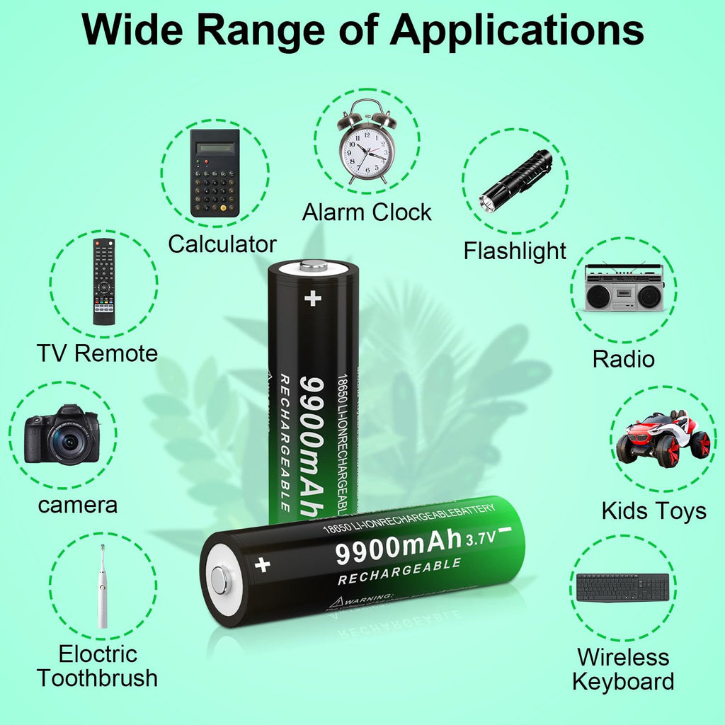 CPZZ 8Pack 18650 3.7volt Rechargeable Battery 18650 9900mah 18650 Rechargeable Battery Button top for flashlights and Headlight,etc (8pack, Green-3.7v)
