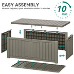 YITAHOME Outdoor Storage Box, 120 Gallon Waterproof Deck Box for Garden Tools, Patio Cushions, and Pool Accessories, Lockable, Easy Assembly, Versatile Bench or Table (Light Brown)