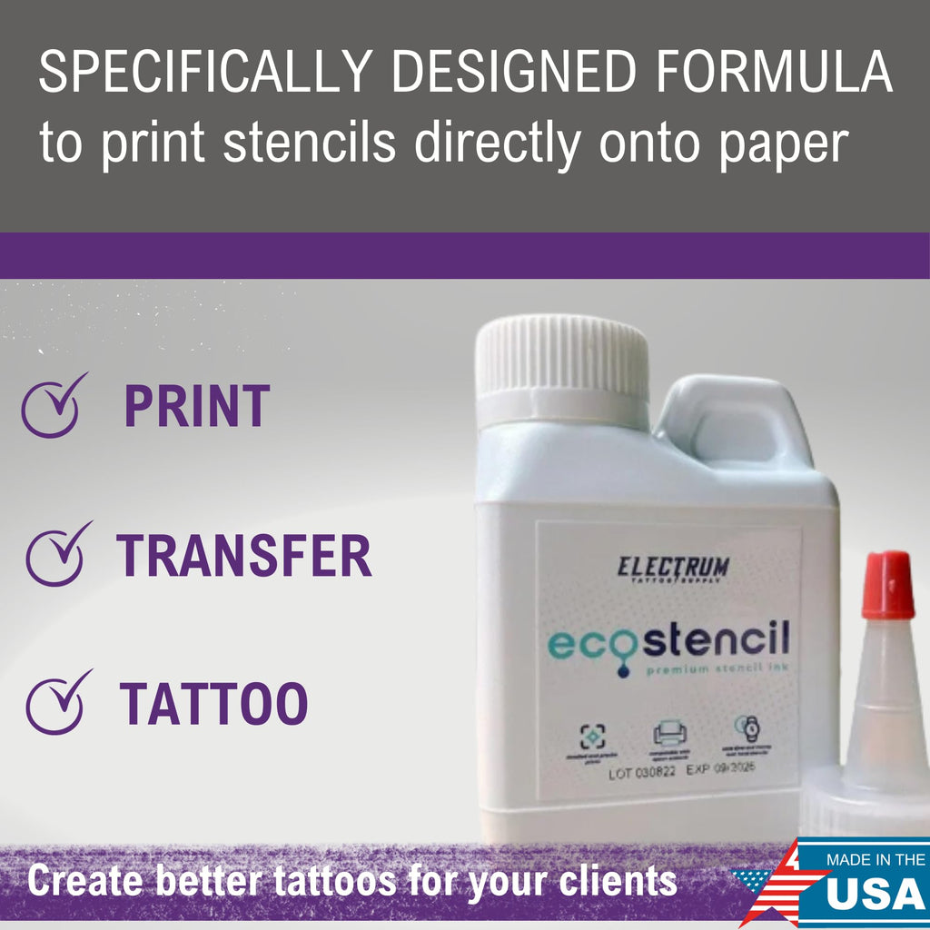 Electrum Eco Stencils Ink for Epson Eco Tank Printers, Methyl Violet-Based Stencil Ink Creates Flawless Stencils That Last up to 1 Hour, Premium Tattoo Stencil Ink Proudly Made in The USA, 4 Ounces
