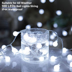 Minetom 66 Feet 200 Led Globe Ball String Lights, Fairy String Lights Plug in with Remote, Waterproof Globe String Lights for Indoor Outdoor Party Wedding Christmas Tree Garden Decoration, Pure White