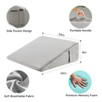 Bedluxe Wedge Pillow for Sleeping, 8 inch Elevated Support Bed Wedge Pillow, Breathable Triangle Pillow Wedge with Cooling Memory Foam Top - Removable Washable Cover, Grey