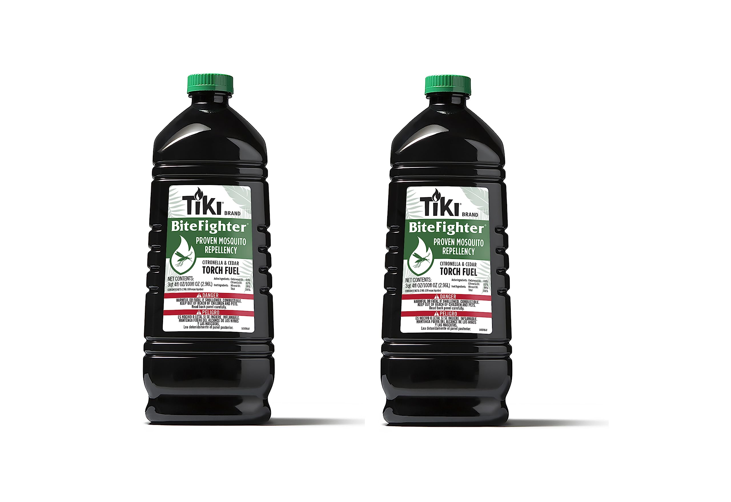 TIKI BiteFighter® Mosquito Repellent Torch Fuel 3/4 Gallon (100 oz.) 2-Pack, Citronella & Cedar Formula for Mosquito Repellency, Easy Pour Bottle, Use with Torches & Table Torches, Outdoor & Backyard