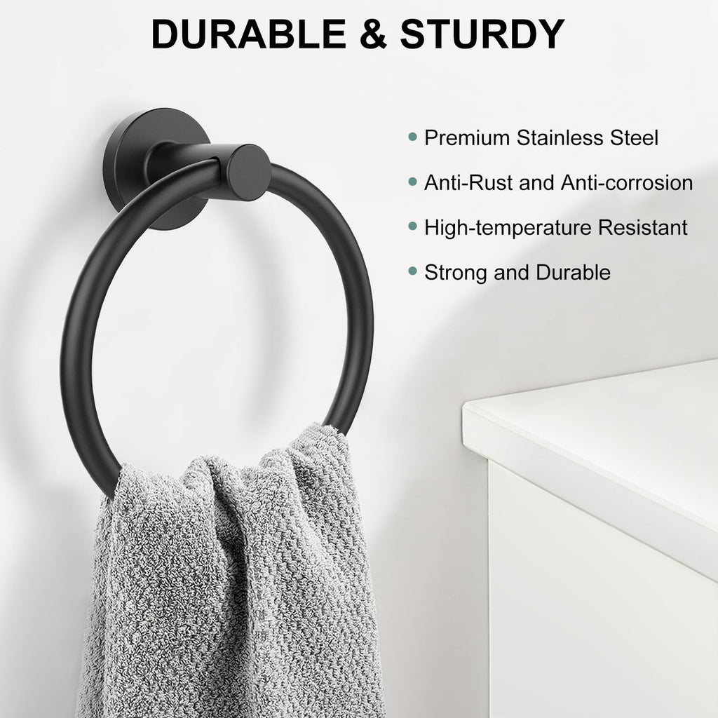 SetSail Towel Holder for Bathroom Wall Matte Black Towel Ring Stainless Steel Hand Towel Holder Heavy Duty Towel Hanger for Bath, Kitchen