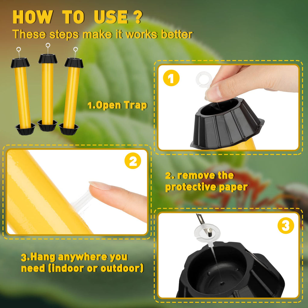 Fly Traps for Indoor Outdoor Hanging Fly Stick Sticky Mosquito Trap Fruit Fly Stick Trap Home Insect Fly Sticky Trap, 10 x 2.5 Inches (12 Pcs)