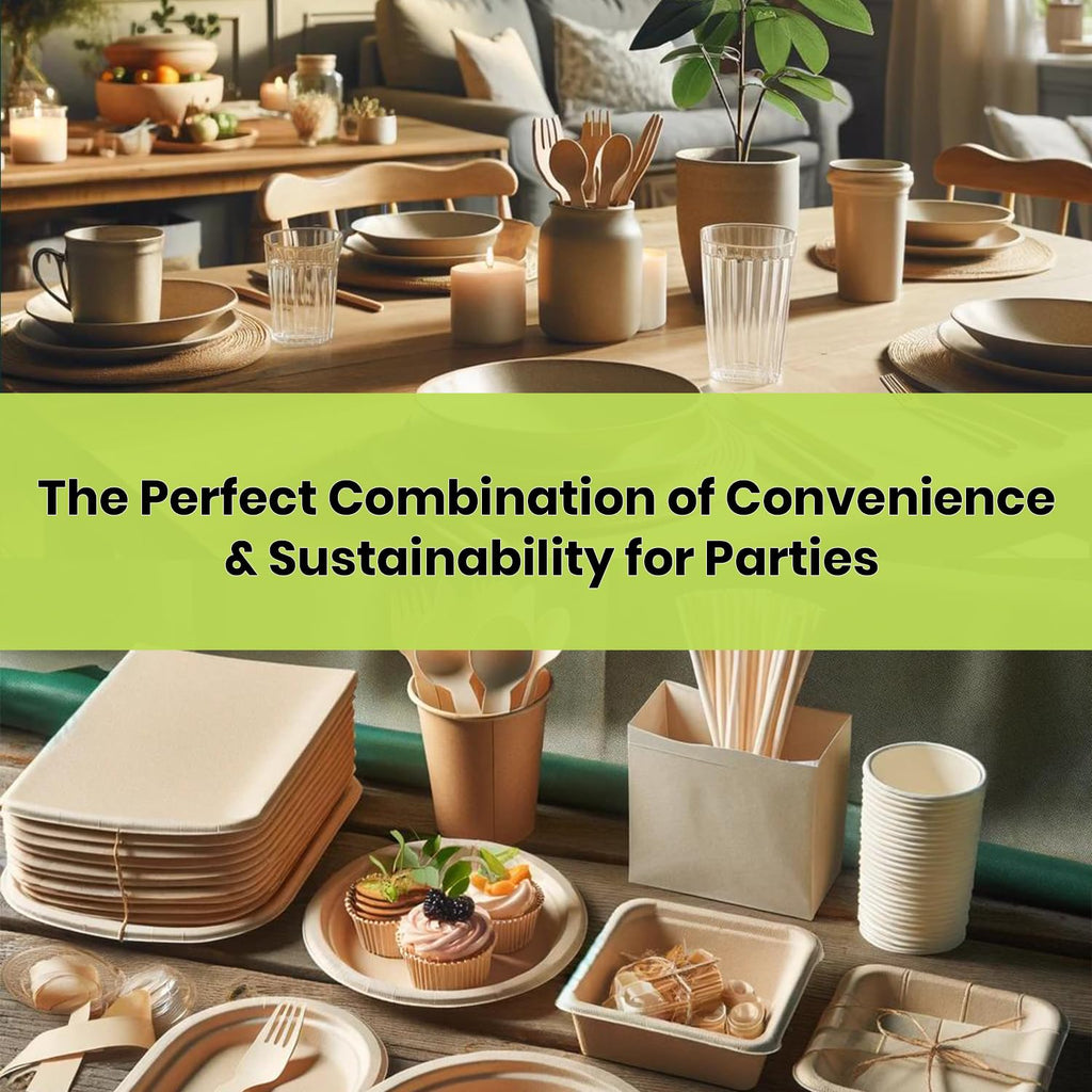 ALPIO 400 Piece Compostable Dinnerware Set for 50 Guests, Biodegradable Paper Plates Set, Eco-Friendly Disposable Plates & Utensils include Paper Plates, Forks Knives Spoons Straws Napkins for Party