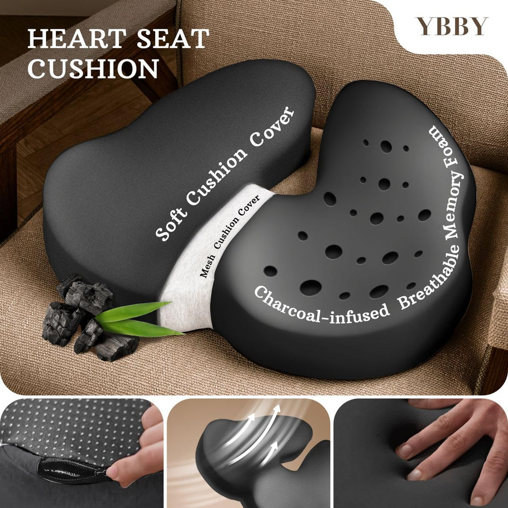 YBBY Seat Cushion for Sciatica - Pressure Seat Cushion for Tailbone Pain Relief – X-Large 20.4 in Memory Foam Coccyx Pillow, Desk Chair & Wheelchair & Truck & Car Seat Cushion