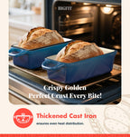 2 IN 1 Cast Iron Bread Loaf Pan with Lid, 3.4QT 9x5 Inch Dutch Oven for Bread Baking, Even Heating Bread Oven, Enameled Bread Pan for Homemade Sourdough Bread Baking & Versatile Cooking, Blue