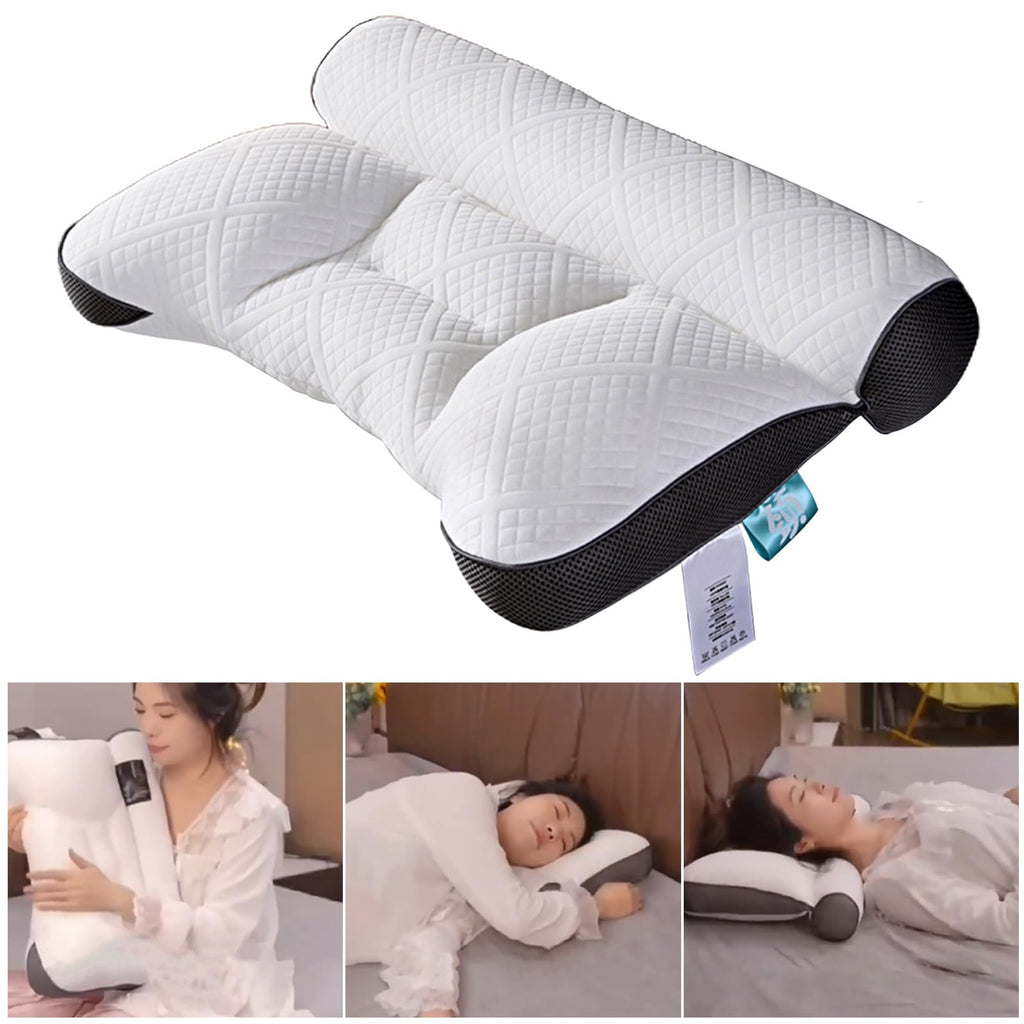 Memory Foam Pillow for Neck and Shoulder Pain Relief, Neck Contour Cervical Orthopedic Sleep Pillow for Side Back & Stomach Sleepe Breathable Neck Rest Cushion for Bedroom Grey