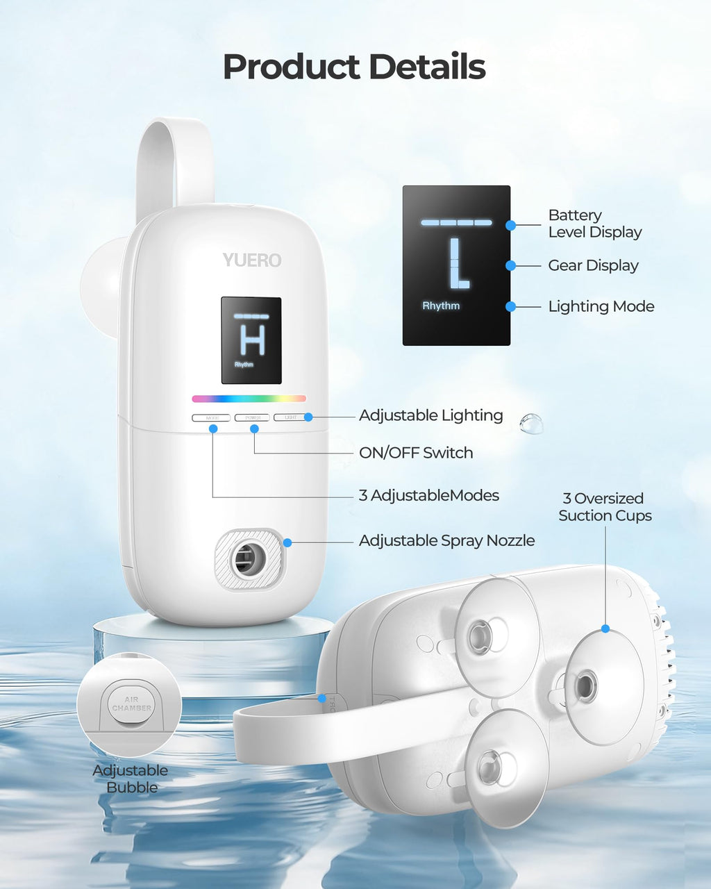 YUERO Bath Jets for Tub, Bath Jet or Bubble Mode, Cordless Waterproof Portable Bathtub Accessories with 3-Level Adjustable Speed, Bathtub Jets Massage for Home Spa, Travel Massage, Relaxing, Soothing