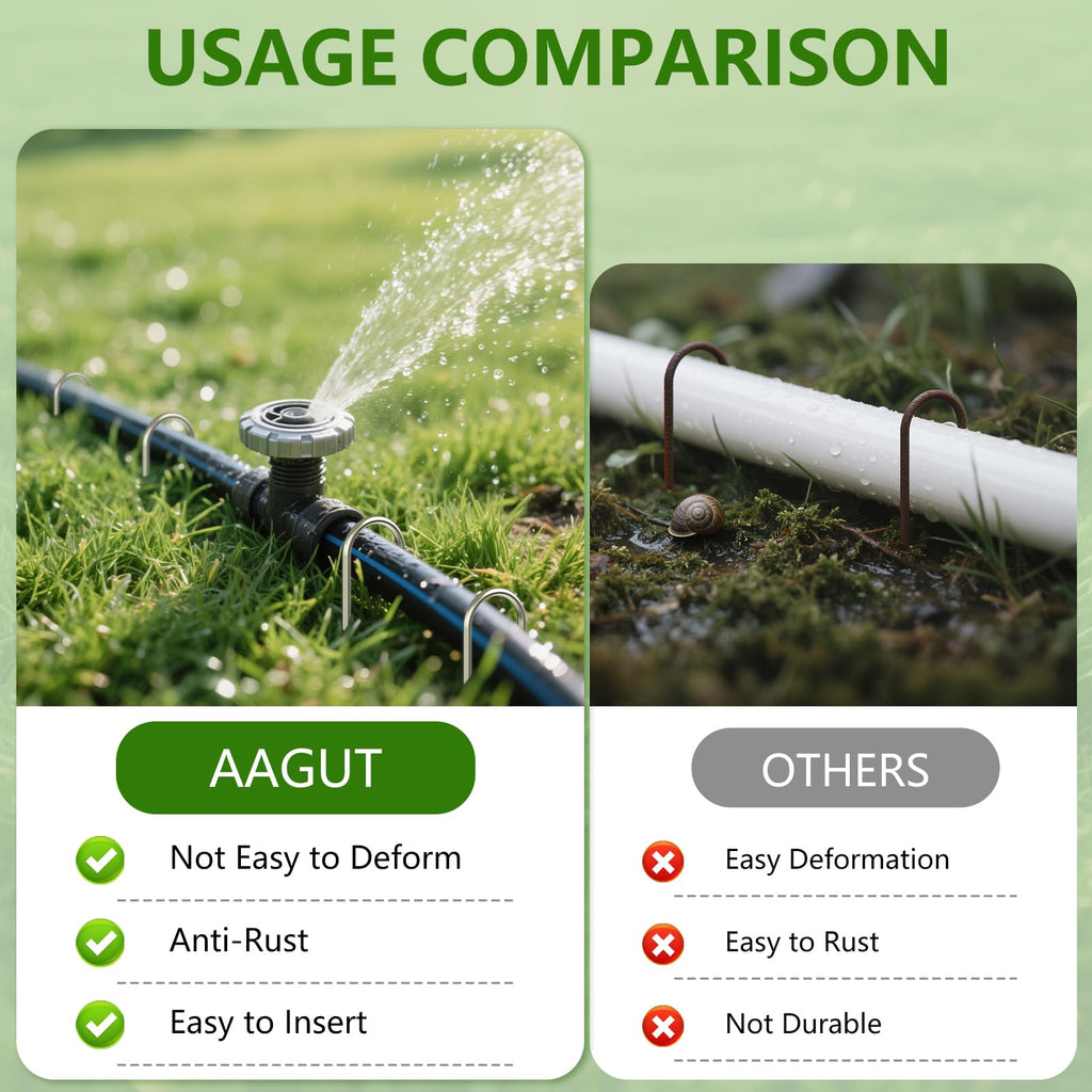 AAGUT Garden Stakes, Yard Landscape Staples Heavy Duty Galvanized 11-Gauge 6 Inch Lawn U Pins for Dog Fence,Tubing Drip Irrigation Hose, Chicken Wire, Weed Barrier Fabric 200 Pack