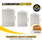Baking Sheet Pan Set of 3, Commercial Quality Aluminum Cookie Sheets for Oven, Umite Chef Warp Resistant Baker's Half/Quarter/Jelly Roll Pans, Thick Cookie Tray Pans for Baking, Roasting