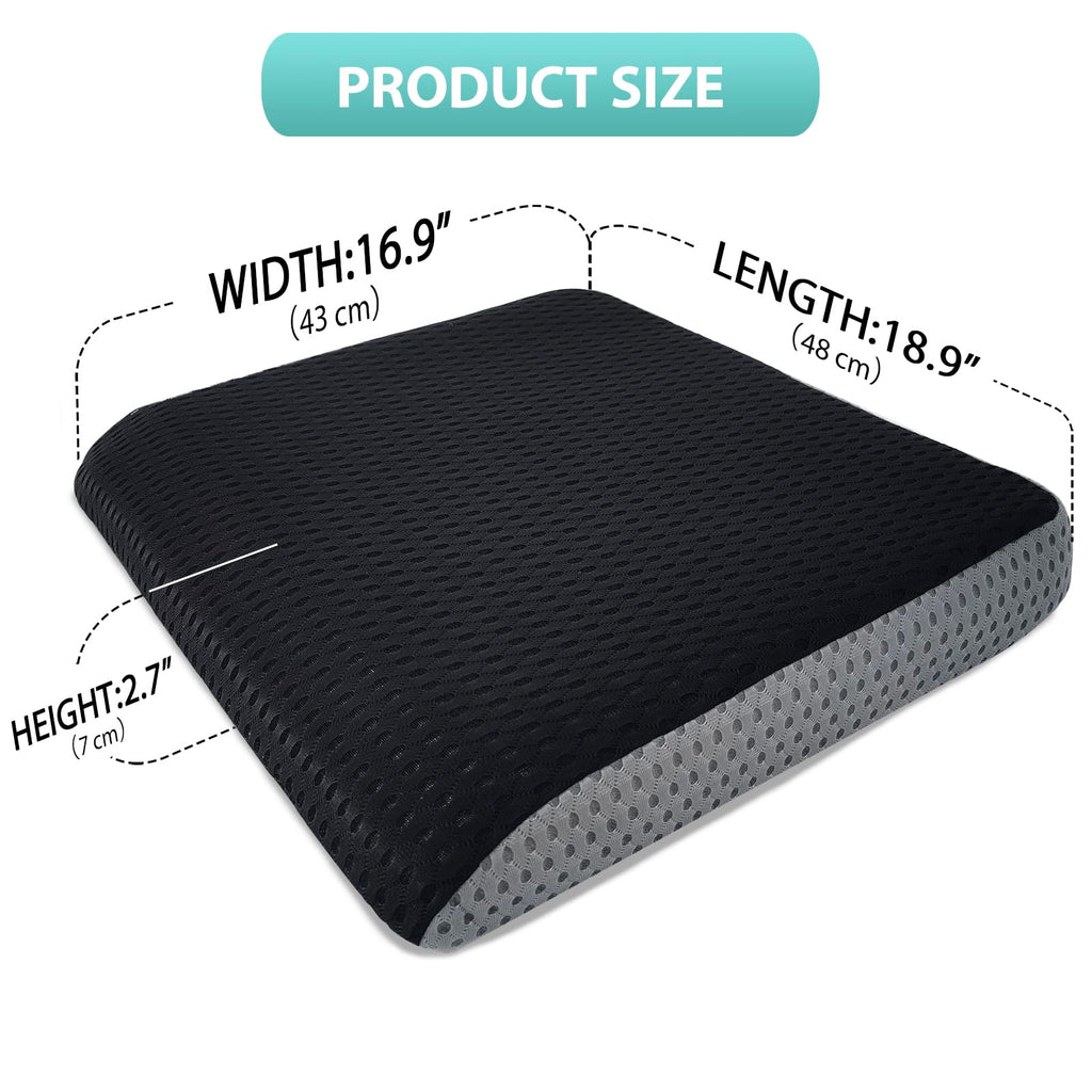 AEROiVi Large Seat Cushion, 2.7 Inch Thick Office Chair Cushion with 3D Mesh Padding, Wedge and Handle Design for Car Seat, Wheelchair, Bleacher, Easy to Clean