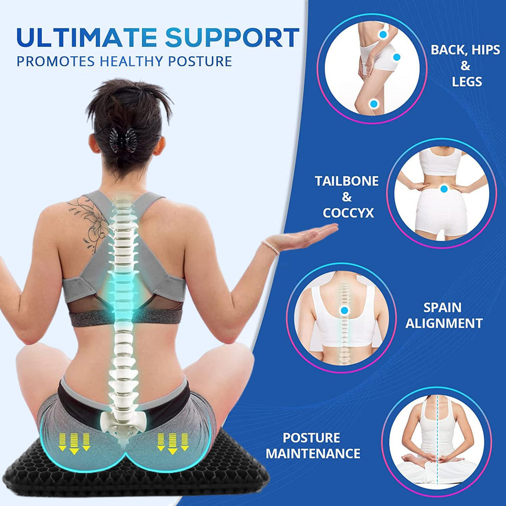 Gel Wheelchair Seat Cushion for Long Sitting - Cooling Office Chair Cushion for Sciatica, Back, Pressure Sore, Tailbone Pain Relief - Soft & Breathable Butt Pillow with Non-Slip Cover for Wheelchair