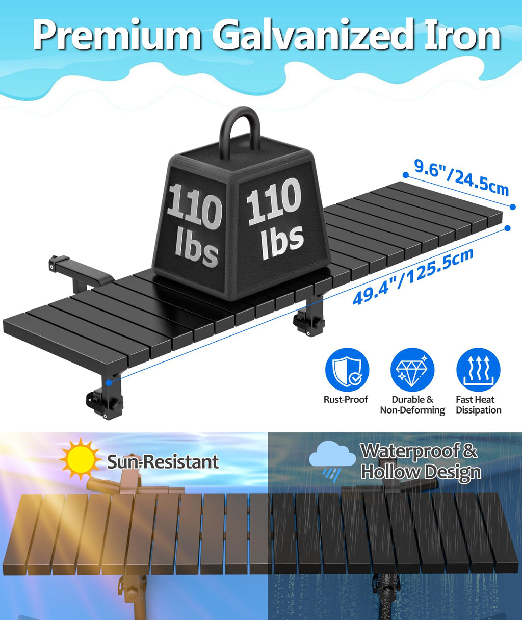 BoYata Pool Bar, Above Ground Pool Side Bar, 49.4×9.6" Galvanized Iron Poolside Table Holds 110LBS, Swim Up Bars Fit Top Rails 4.48" or Less, Frame Above Ground Round & Oval Swimming Pools Accessories