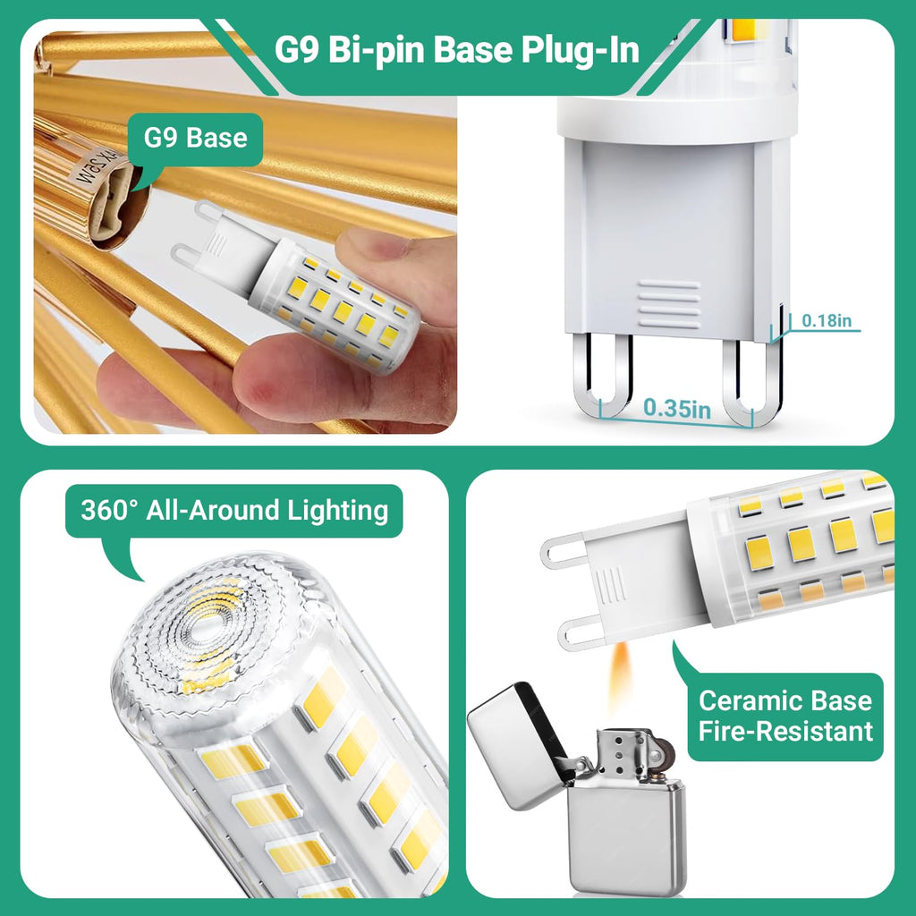 TJOY G9 LED Bulb 4W, 6000K Daylight 6 Pack, Equivalent 40 Watt T4 G9 Halogen Replacement, G 9 Bi-pin Base Light Bulbs for Chandelier, 120V 450 LM 360 Beam Angle for Home Lighting, Non-dimmable