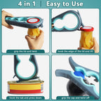 MEYUEWAL Jar Opener, 6 In 1 Bottle Opener Can Opener for Weak Hands, Jar Openers for Seniors with Arthritis, Multifunctional Lid Opener Kit, Easy Jar Opener Tool for Elderly Adults Kids (Blue), Large