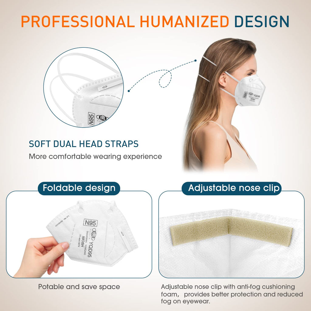 YQ YICHITA N95 Mask NIOSH Approved 25-Pack, Particulate Respirator N95 Face Masks Universal Fit - Individually Wrapped