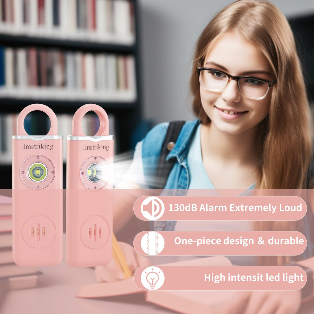 Imstriking Rechargeable Personal Safety Alarm Keychain for Women,Self Defense Keychain Alarm with Strobe Light and 130dB Siren Help Women,Men,Elderly, Emergency Security Whistle Alert (Pink)