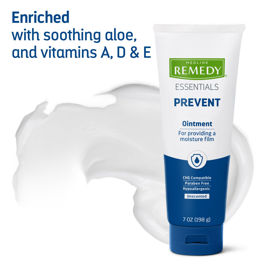 Medline Remedy Essentials Ointment (7 oz Tube), Unscented, Moisturizing Breathable Film, Aloe, Vitamins A, D & E, Soothing Incontinence Care for Adults & Elderly, Hypoallergenic, Paraben Free