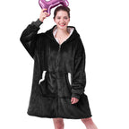 JOYWOO Wearable Blanket Hoodie, Oversized Hooded Blanket for Adult, Birthday Christmas Gifts for Women Men, Cozy Fuzzy Sherpa Sweatshirt Blanket with Giant Pocket and Zipper, Black