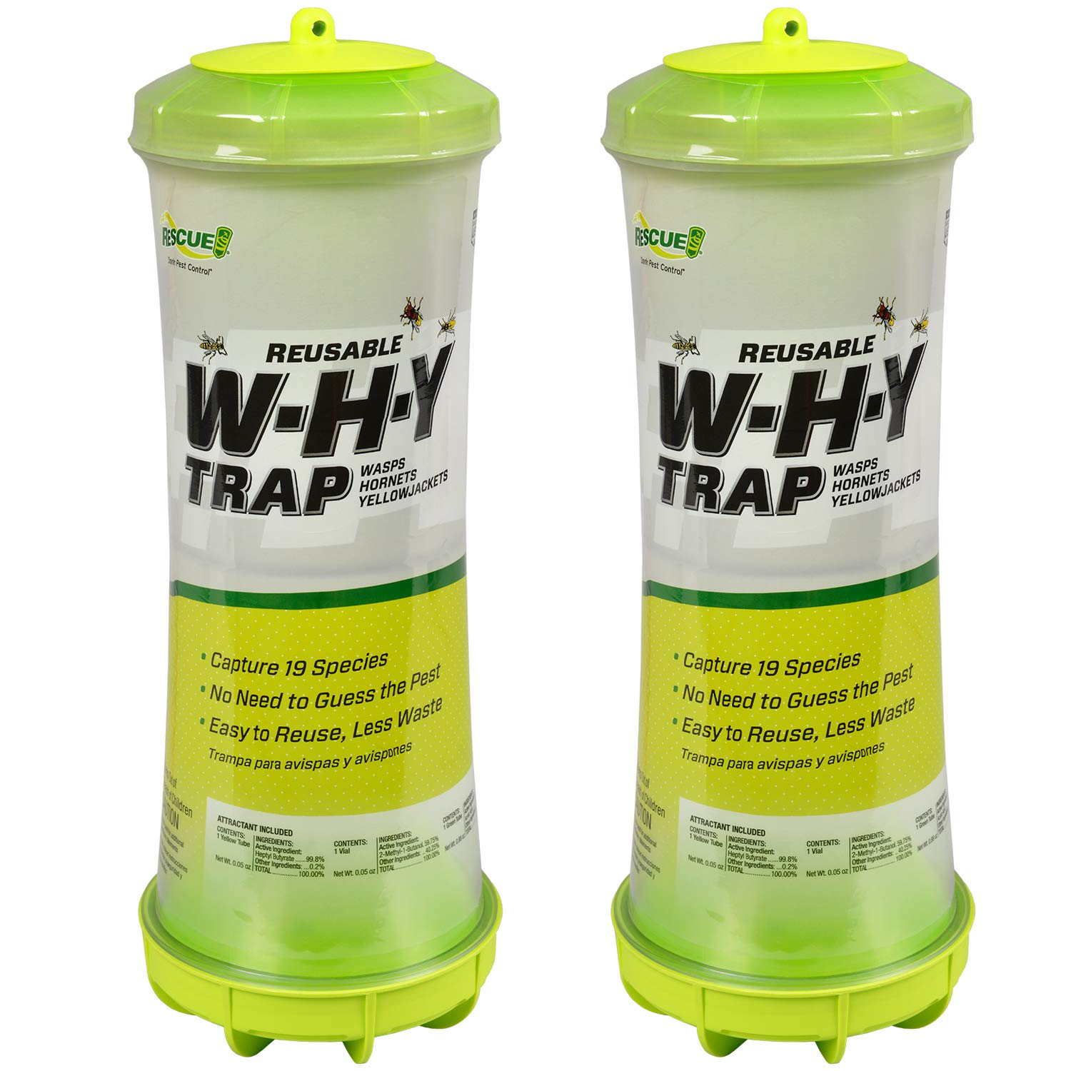 RESCUE! WHY Trap for Wasps, Hornets, & Yellowjackets – Hanging Outdoor Trap - 2 Traps