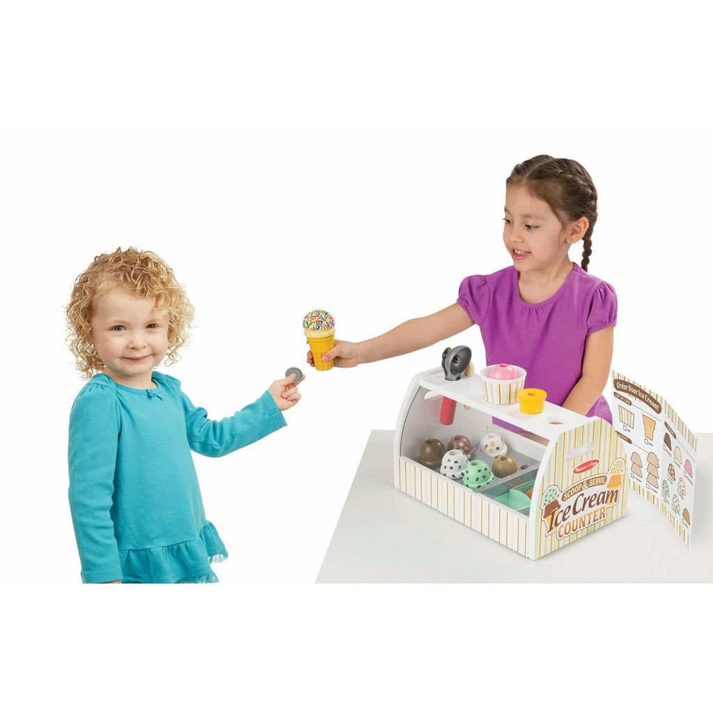 Melissa & Doug Wooden Scoop and Serve Ice Cream Counter (28 pcs) - Play Food and Accessories - Pretend Food Toys, Ice Cream Shop Toys For Kids Ages 3+