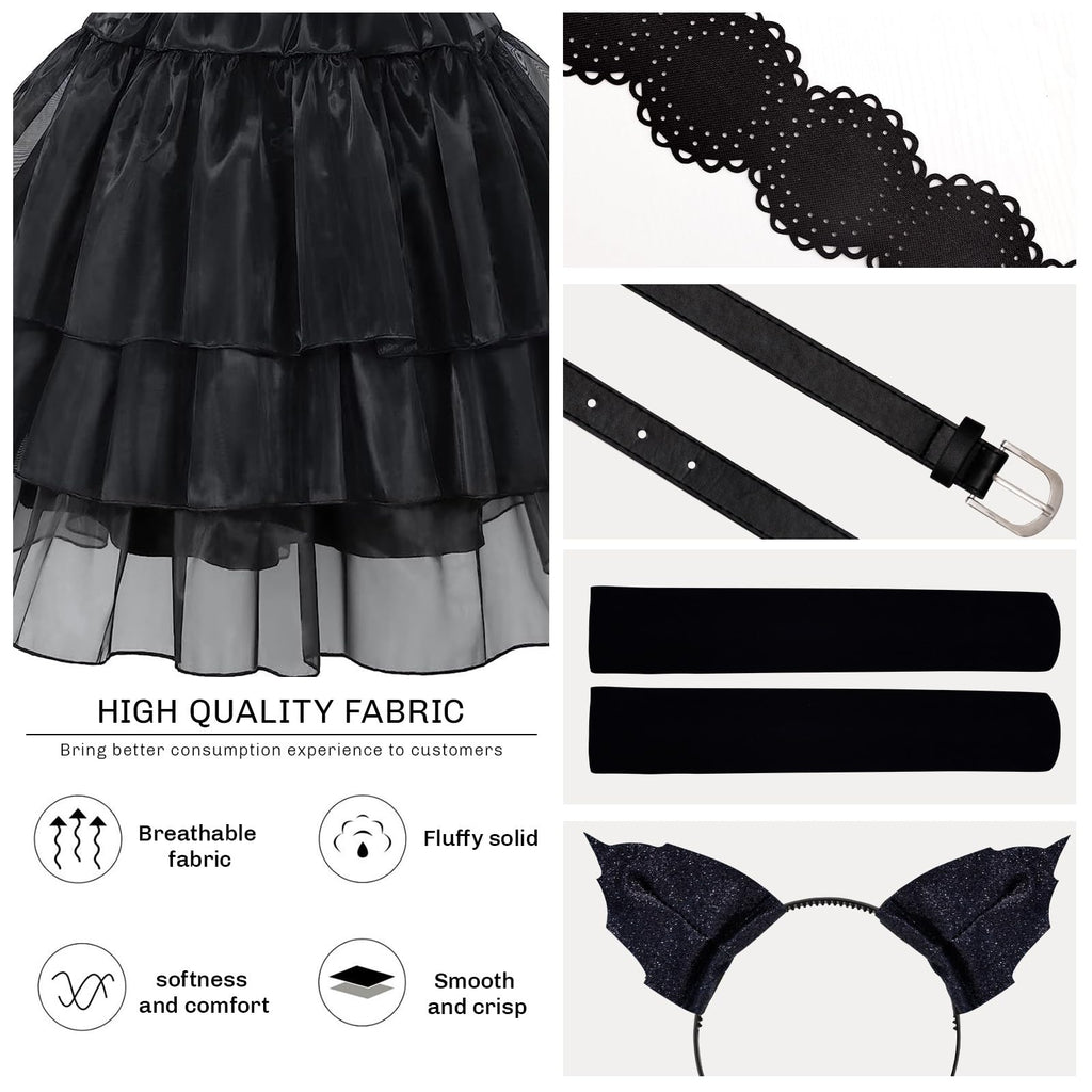 MGparty Black Dress for Girls Halloween Costume Cosplay Party Dress with Headband Belt Socks Accessories for Kids 4-14 Years