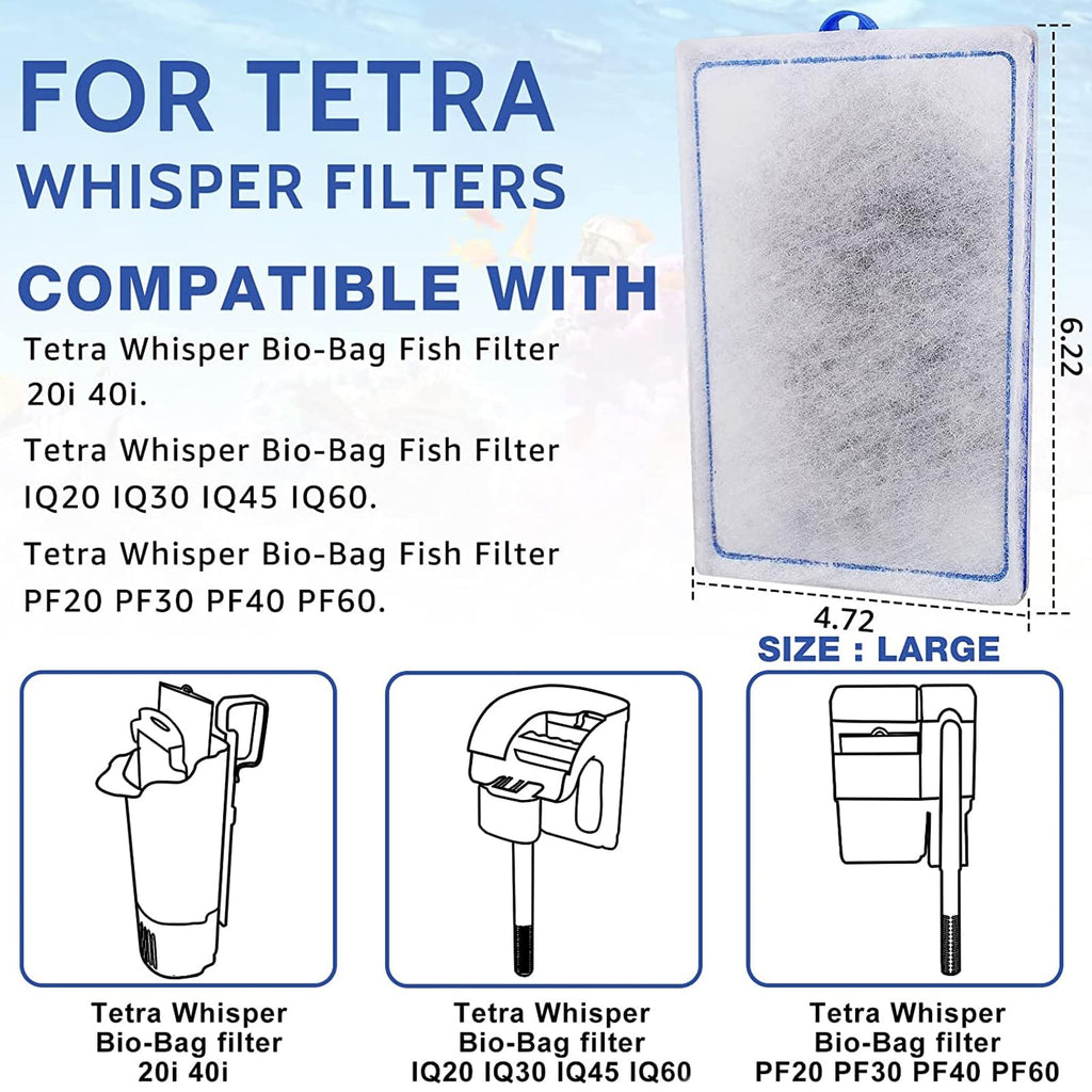 xbbwmrs 12 Count Assembled Large Filter Cartridges for Tetra Whisper Bio-Bag Filters 20i 40i IQ20/30/45/60 PF20/30/40/60, Large Replacement Filter Cartridges for Tetra Whisper Filters & Aquariums