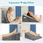 Domusensus Wedge Pillow for Sleeping, 10" Bed Wedge Pillow for After Surgery, Triangle Pillow Wedge for Heartburn, Acid Reflux, GERD, Back Pain Relief, Neck Pain, Soft & Cooling Memory Foam Top