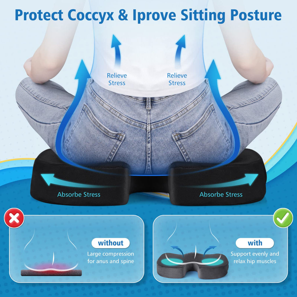 CloudBliss Large Office Chair Seat Cushion, Cooling Gel Enhanced Memory Foam for Long Sitting - Back, Sciatica, Coccyx, Tailbone Pain Relief Pillow - for Wheelchair，Office, Gaming, Car - Black