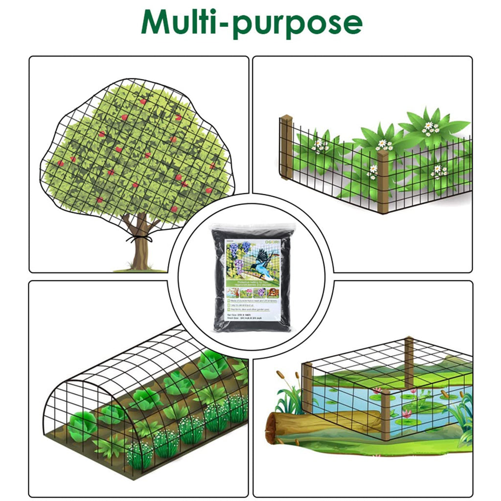 OGORI 25' x 25' Bird Netting Heavy Duty Nylon 3/4" Mesh Garden Netting Protect Fruit Trees, Plants and Vegetables