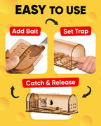Motel Mouse Humane Mouse Traps No Kill Live Catch and Release 2 Pack - Reusable, Easy to Use & Clean, No Touch Release, Sensitive Includes Cleaning Brush, Instruction Manual & Video - Mousetrap Indoor