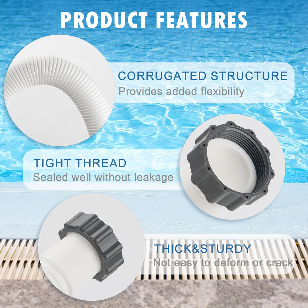 HOMNUTS Pool Hoses for Above Ground 1.5’’ Diameter 59" Long Accessory Swimming Pool Replacement Hose, 2 Pack Filter Pump Hose Compatible with Pump Models