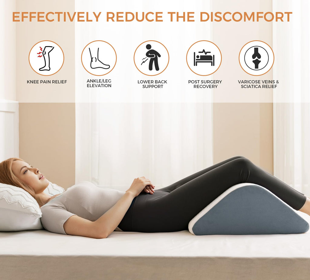 Knee Wedge Pillow 6.3'' for Post-Surgery Recovery - Leg Elevation Support for Sleep Position,Alleviating Lower Back & Hip Pain Enhancing Circulation in Ankles Legs Triangle Pillow with Removable Cover