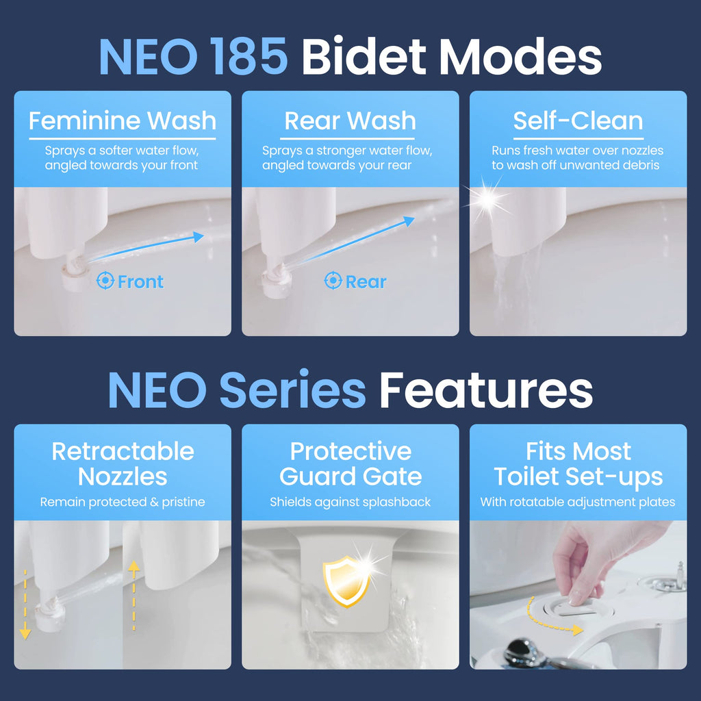 LUXE Bidet NEO 185 - Dual Nozzle, Self-Cleaning, Non-Electric Bidet Attachment for Toilet Seat, Adjustable Water Pressure, Rear & Feminine Wash (White)