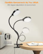 Glocusent 5W Clip on Light, 36LED Eye Caring Reading Light for Bed, 3 Colors & 5 Brightness Clip on Lamp with Adapter, Perfect Reading Light for Bed with Clamp/Bunk Bed/Headboard/Table/Desk